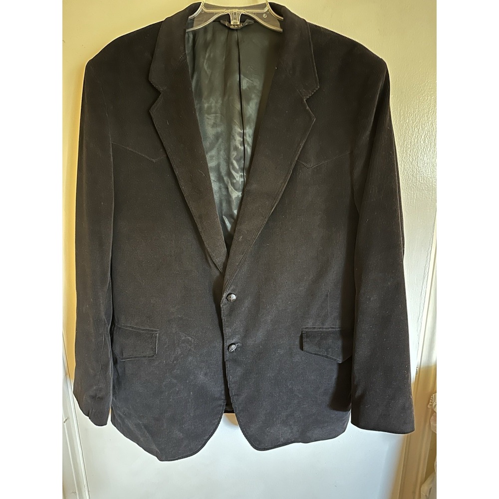 Vtg Sheplers 50L Black Wide Wale Corduroy Western Mens Blazer Jacket Sport Coat